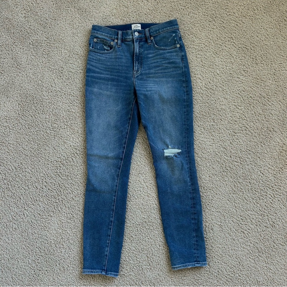 J. Crew 10” toothpick Distressed Blue Skinny Jeans size 27